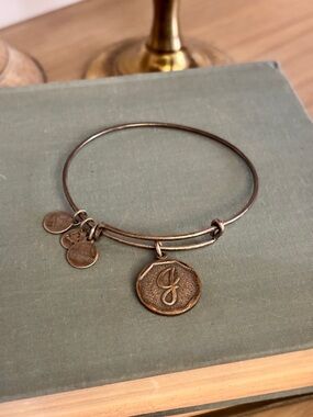 Alex and Ani Initial J Charm Bangle Bracelet - Silver Tone